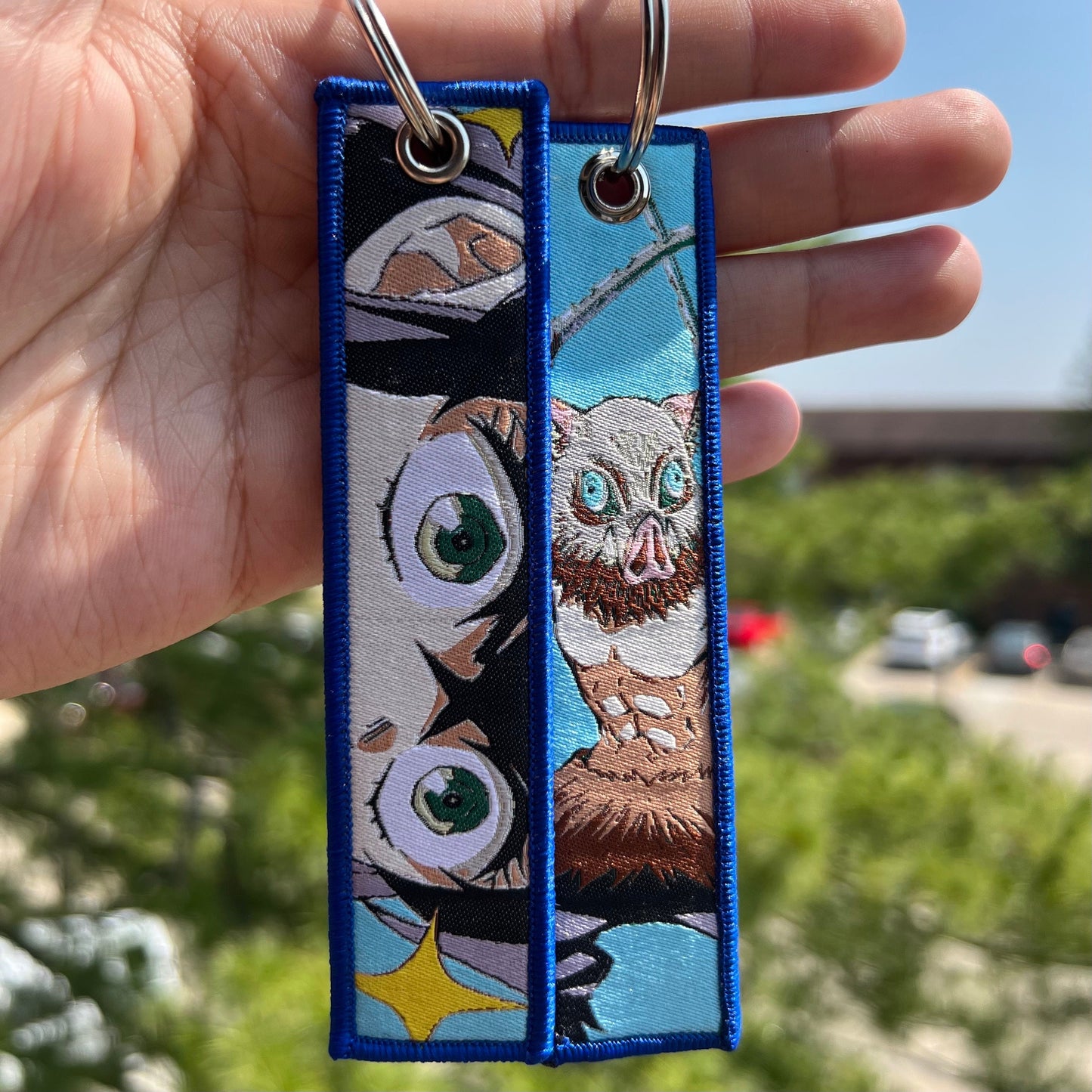 Boar Mask Berserker Embroidered Jet Tag Keychain