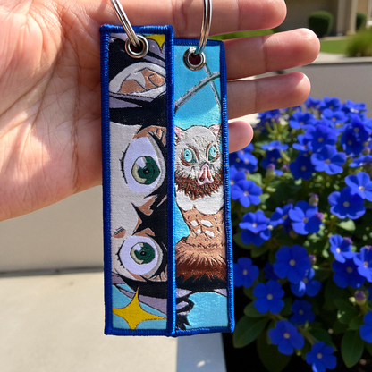 Boar Mask Berserker Embroidered Jet Tag Keychain