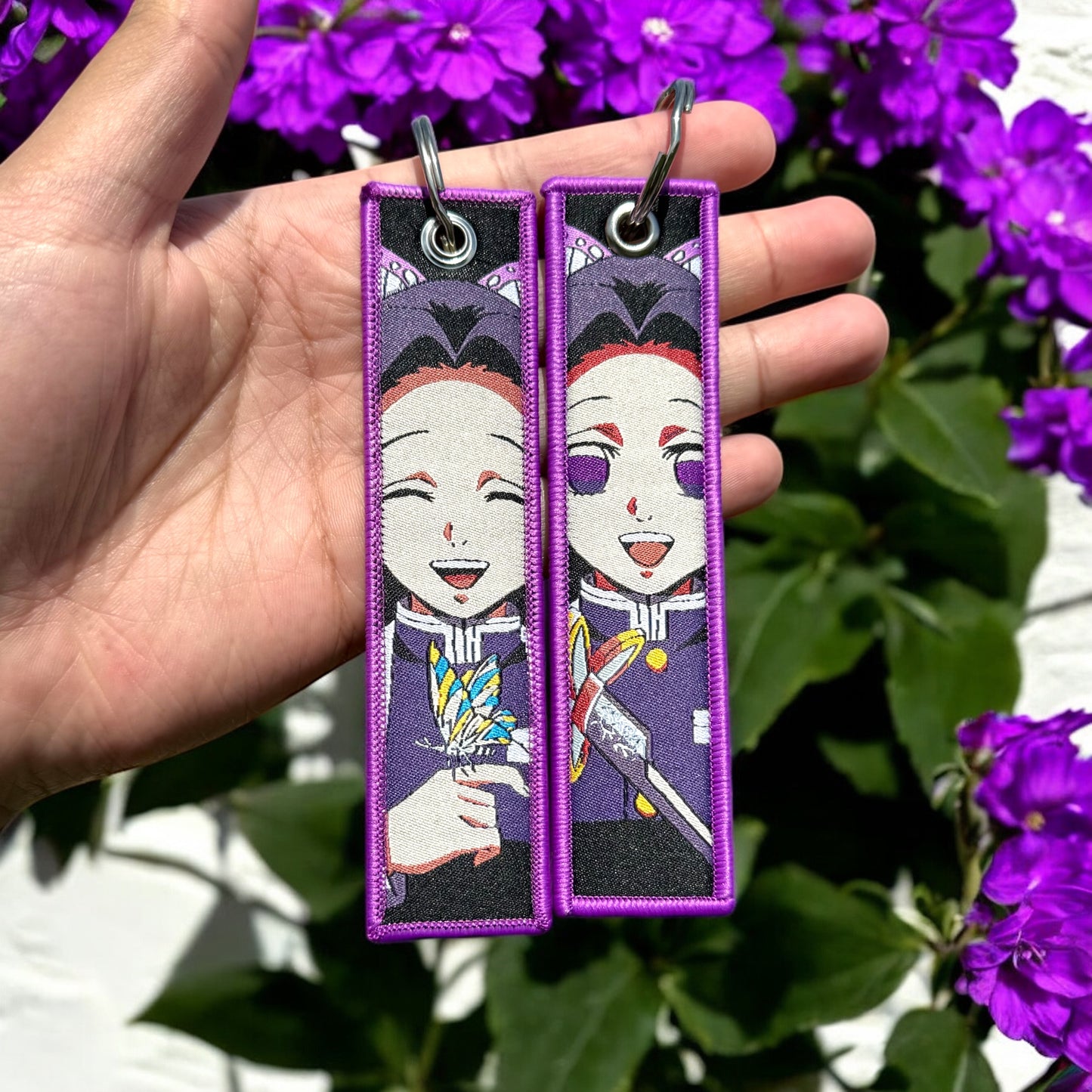 Purple Butterfly Embroidered Jet Tag Keychain