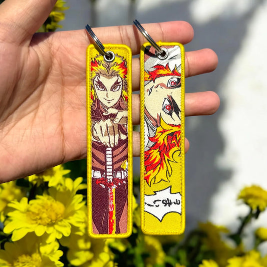 Blazing Flame Warrior Embroidered Jet Tag Keychain