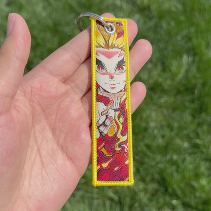 Flame Breathing Pillar Embroidered Jet Tag Keychain