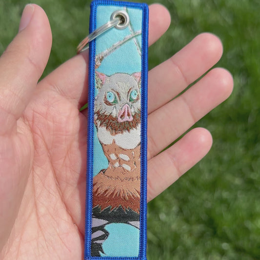 Boar Mask Berserker Embroidered Jet Tag Keychain