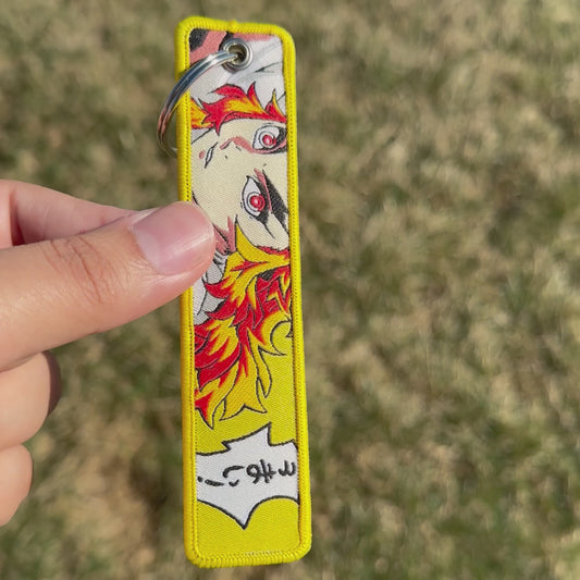 Blazing Flame Warrior Embroidered Jet Tag Keychain