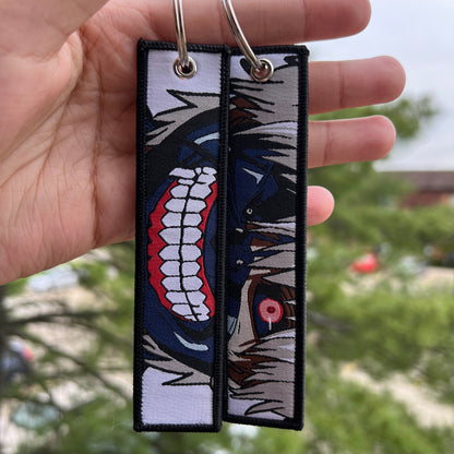 White Haired Ghoul Warrior Embroidered Jet Tag Keychain