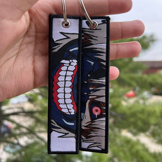 White Haired Ghoul Warrior Embroidered Jet Tag Keychain