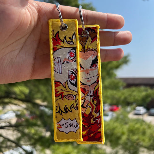 Flame Breathing Pillar Embroidered Jet Tag Keychain