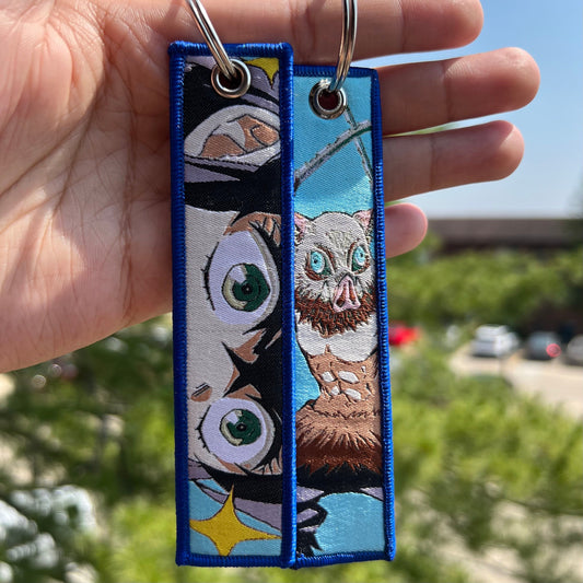 Boar Mask Berserker Embroidered Jet Tag Keychain
