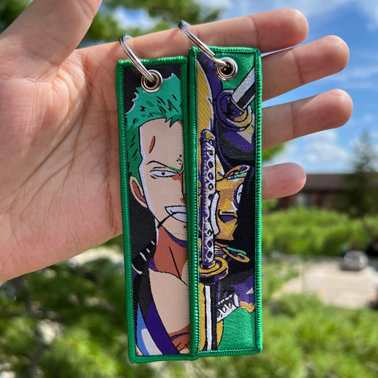 Green Haired Blade Warrior Embroidered Jet Tag Keychain